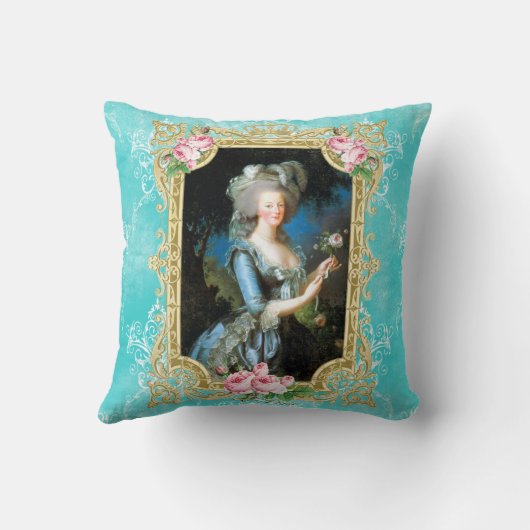 Marieアントワネットの青いダマスク織バラの枕クッション クッション (裏面)