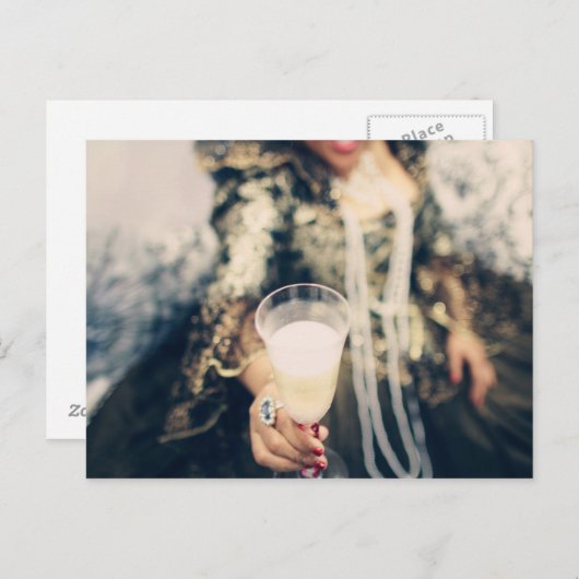 Marieアントワネットシャンペンのガラスパーティーのトースト インビテーションポストカード (正面/裏面)