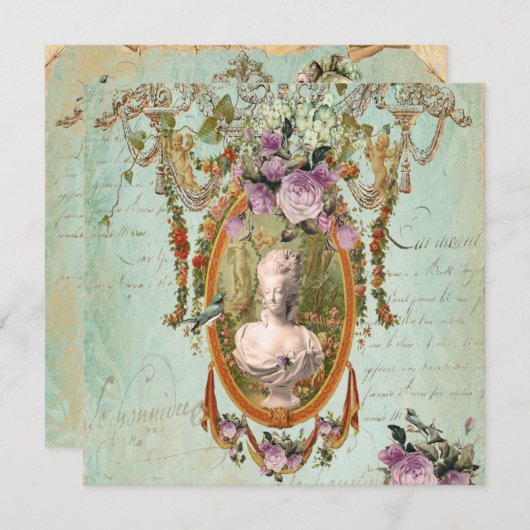 Marieアントワネットバーセイルズの古代庭の正方形 招待状 (正面/裏面)