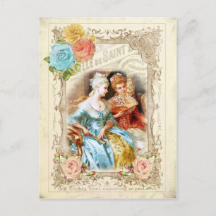Marie Antoinette,パリ,ブルー,ピンクのバラ・ロココ ポストカード