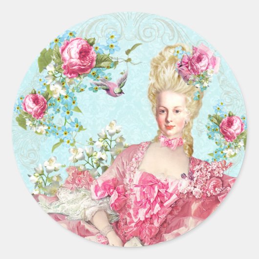 Marie Antoinette,French,Paris,pink,roses,portrait ラウンドシール (正面)