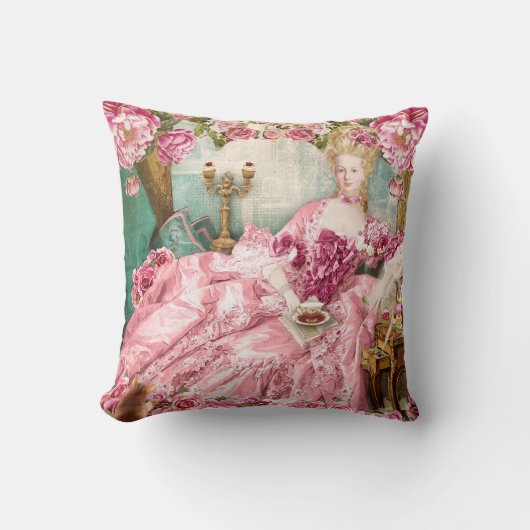 Marie Antoinette green Floral Pillow クッション (正面)