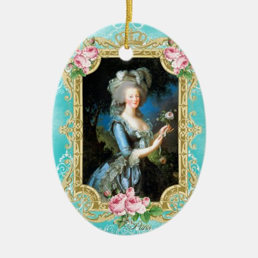 Marie Antoinette LeBrun Portrait Blue Damask Ornam セラミックオーナメント (正面)