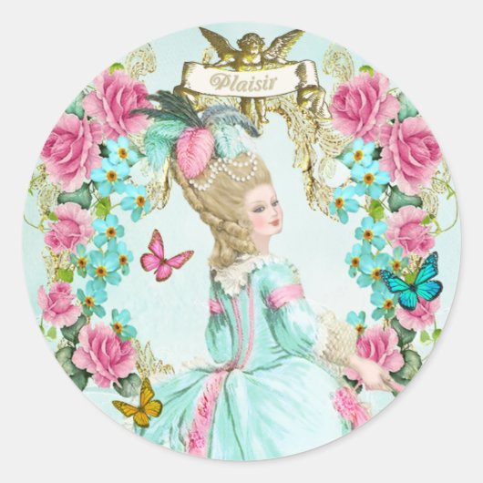 Marie Antoinette,Paris,shabby,butterfly,rose ラウンドシール (正面)