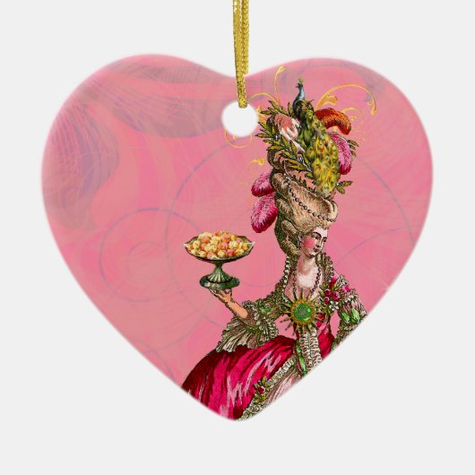 Marie Antoinette & Peacock彼らにケーキを食べ与える。 セラミックオーナメント (正面)