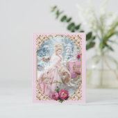 Marie Antoinette pink carriage deer Christmas card シーズンポストカード (スタンド正面)