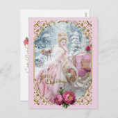 Marie Antoinette pink carriage deer Christmas card シーズンポストカード (正面/裏面)
