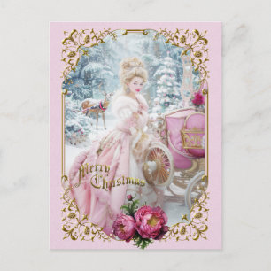 Marie Antoinette pink carriage deer Christmas card シーズンポストカード
