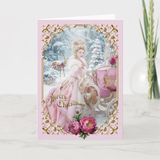Marie Antoinette Pink carriage deer Christmas card 招待状 (正面)
