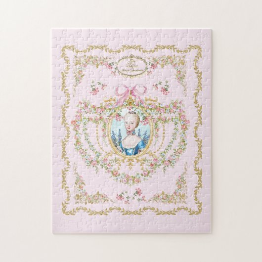 Marie Antoinette pink rose frame ジグソーパズル (縦)