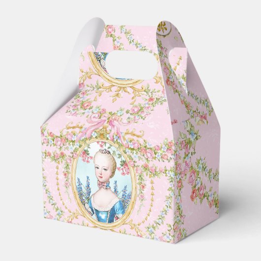 Marie Antoinette pink rose frame favor box フェイバーボックス (正面サイド)