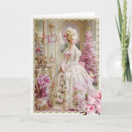 Marie Antoinette Pink tree cat Christmas card 招待状