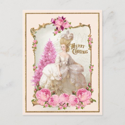 Marie Antoinette Pink Tree Roses  Xmas Postcard ポストカード (正面)