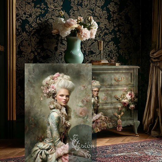 Marie Antoinette Portrait Baroque Pink Roses 薄葉紙