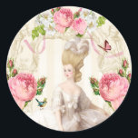 Marie Antoinette White Dress& Pink Roses ラウンドシール<br><div class="desc">Marie Antoinette White Dress& Pink Roses stickers シール</div>