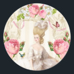 Marie Antoinette White Dress& Pink Roses ラウンドシール<br><div class="desc">Marie Antoinette White Dress& Pink Roses stickers シール</div>