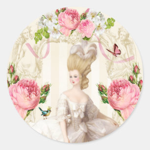 Marie Antoinette White Dress& Pink Roses ラウンドシール