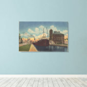 Marie, MI – フリーターのマッカーサー離れのビュー キャンバスプリント (インサイチュ (ウッドフロア))