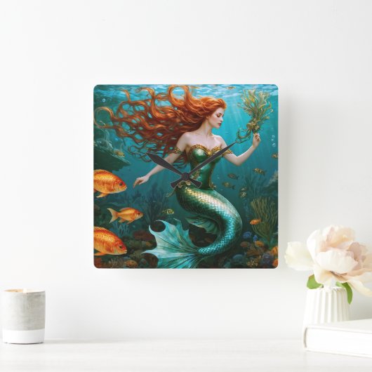 "Marielle" – 美しい踊りマーメイド スクエア壁時計 (ホーム)