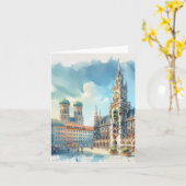 Marienplatz Munich Germany Watercolor カード (黄色い花)