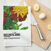 Marigoldシードパケットラベル キッチンタオル (四つ折り)