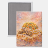 Marigold and cactus Sulcata Tortoise birthday cake マグネット (正面/裏面)