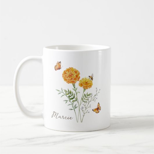 Marigold Birth Month Flower コーヒーマグカップ (左)