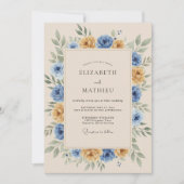 Marigold Blue Rustic Botanical Wedding 招待状 (正面)
