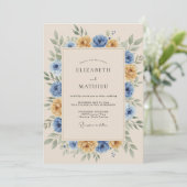 Marigold Blue Rustic Botanical Wedding 招待状 (スタンド正面)