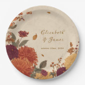 Marigold Border Rustic Boho Autumn Floral Wedding  ペーパープレート (正面)