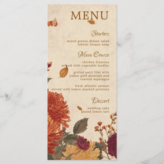 Marigold Border Rustic Boho Autumn Floral Wedding メニュー (正面)