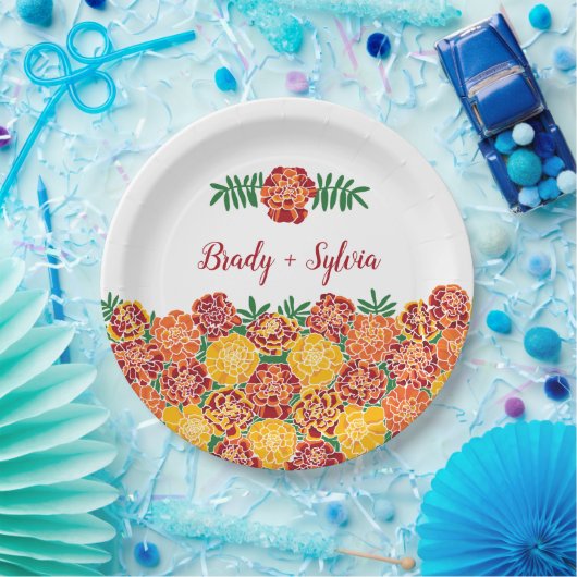 Marigold Brightフローラカップルの名前を追加 ペーパープレート (パーティー)