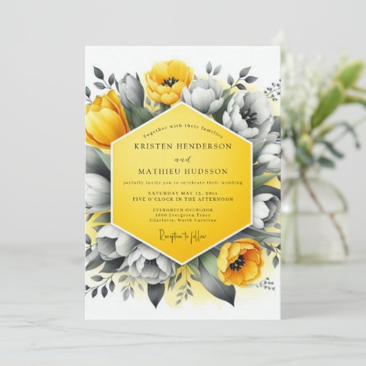 Marigold Charcoal Bloom Wedding 招待状 (スタンド正面)