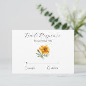 Marigold Elegant Watercolor Floral Yellow Wedding 出欠カード (スタンド正面)