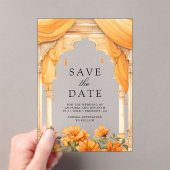 Marigold Floral Indian Hindu Wedding Save the Date アクリル招待状 (インサイチュ (ポータブル))