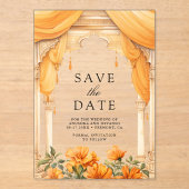 Marigold Floral Indian Hindu Wedding Save the Date アクリル招待状 (正面)