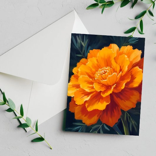 Marigold Flower | Watercolor Floral Painted Card