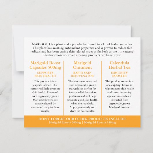 Marigold herbalists medicinal three products info (裏面)