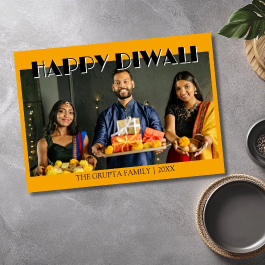 Marigold Orange Traditional Photo Happy Diwali  シーズンカード