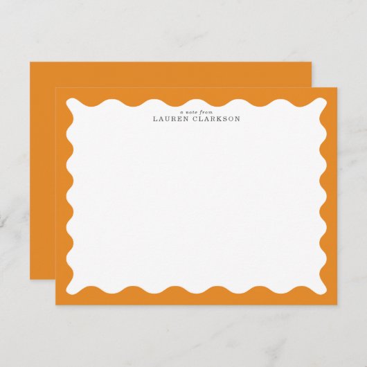 Marigold Orange Wavy Frame Note Card 招待状 (正面/裏面)