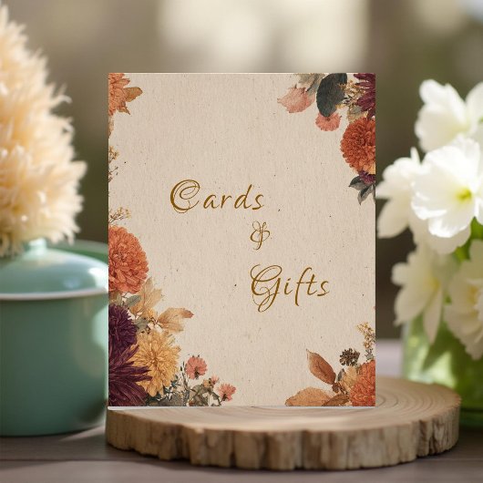 Marigold Rustic Floral Wedding Cards & Gifts Sign フォトプリント