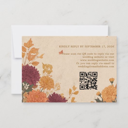 Marigold & Warm Orange Rustic Boho Autumn QR Code 出欠カード (裏面)