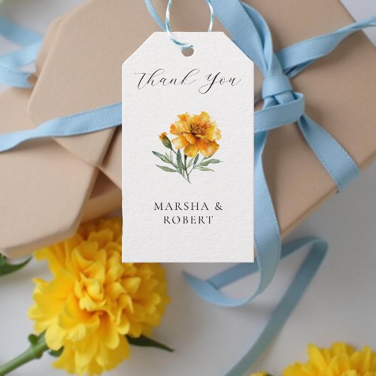 Marigold Wedding Elegant Watercolor Floral Yellow  ギフトタグ