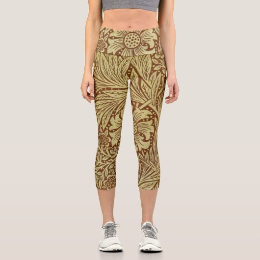 Marigold William Morris Antique Flower Pattern カプリレギンス (正面)