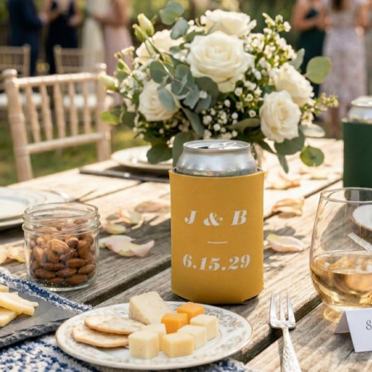 Marigold Yellow Bold Italic Monogram Wedding Favor 缶クーラー