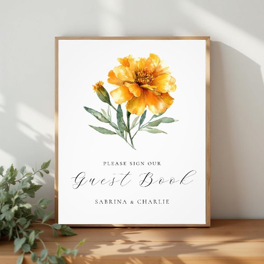 Marigold Yellow Floral Wedding Guest Book Sign フォトプリント