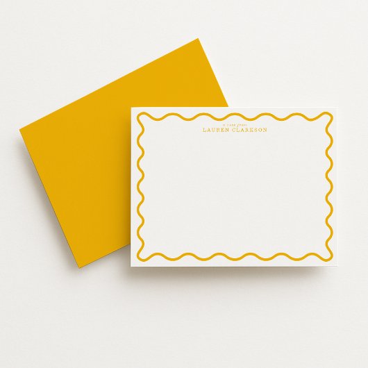 Marigold Yellow Modern Wavy Border Note Card 招待状