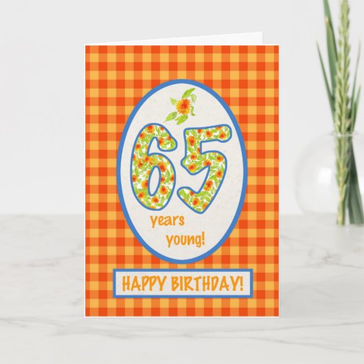 MarigoldsとCheck Gingham: 65誕生日カード カード (正面)