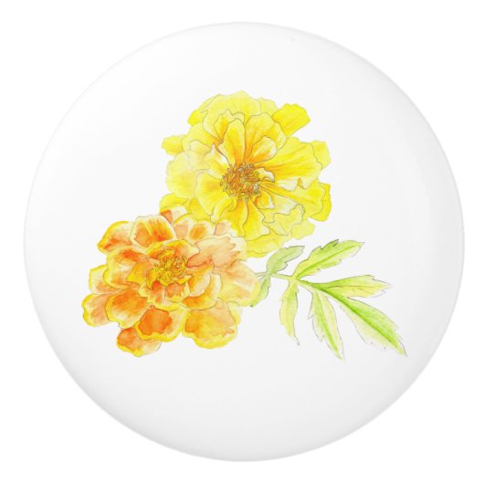 Marigolds黄色、オレンジ色のプルノブのハンドル セラミックノブ (正面)