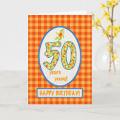 Marigolds and Check Gingham: 50誕生日カード カード (黄色い花)